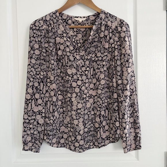 Rebecca Taylor Blouse Size 2 Floral Silk Popover Black Tan Blush - Picture 1 of 5
